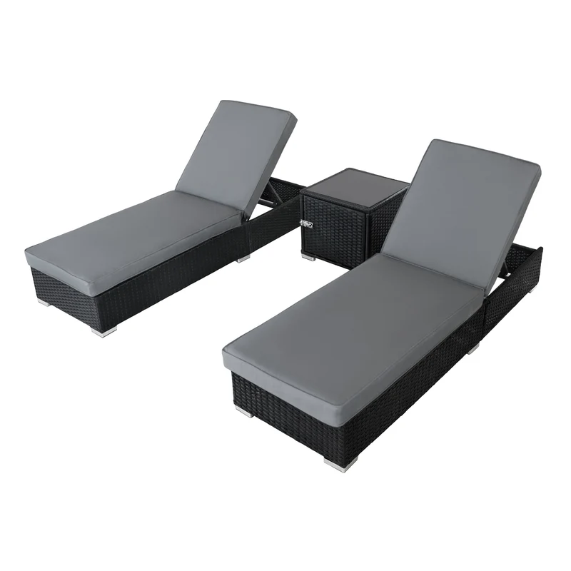 Set Lettini Prendisole in Rattan con Tavolino