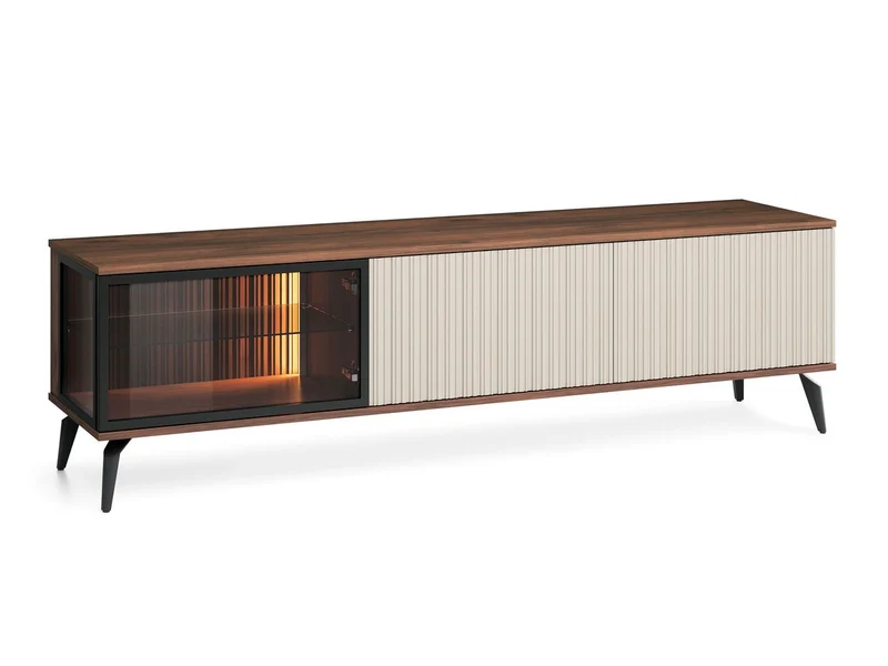 Mobile TV 3 ante con LED integrato cashmere/noce Vika 180x50 cm