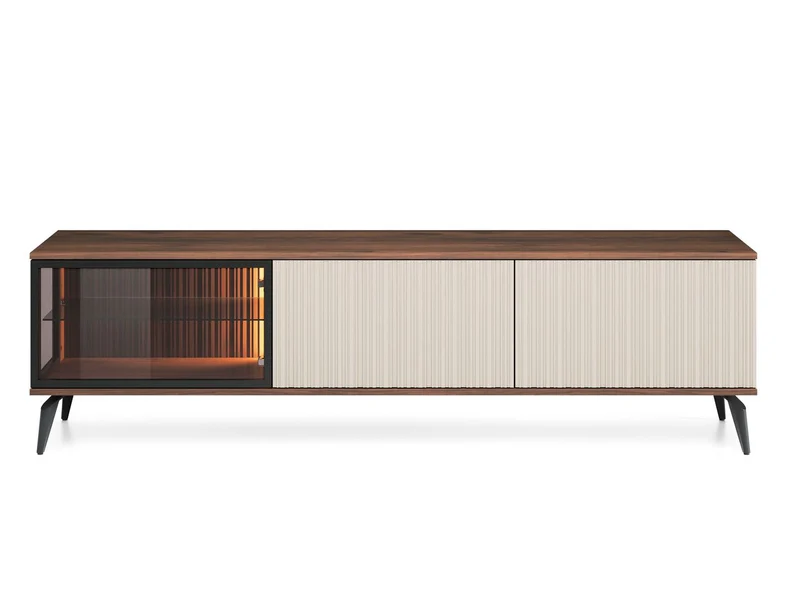 Mobile TV 3 ante con LED integrato cashmere/noce Vika 180x50 cm