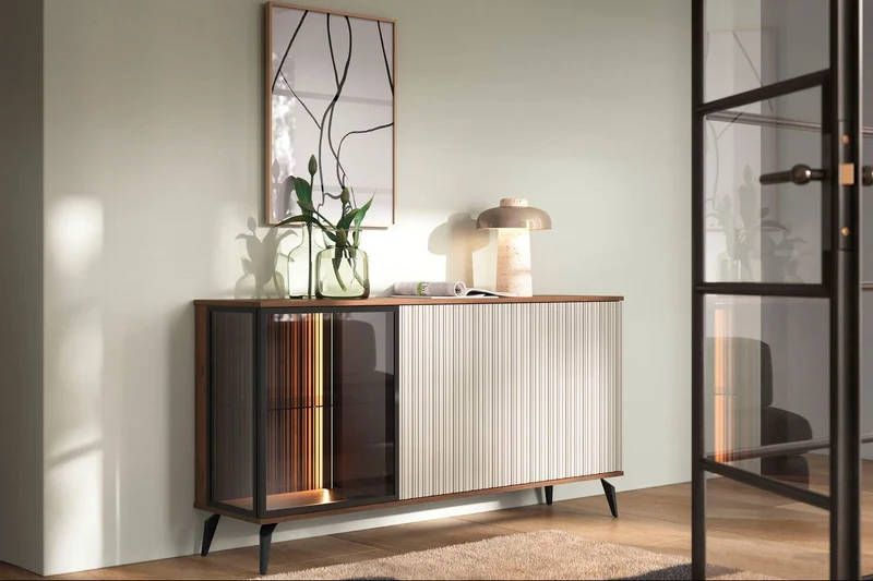 Madia 3 ante con LED integrato cashmere/noce Vika 154x80 cm