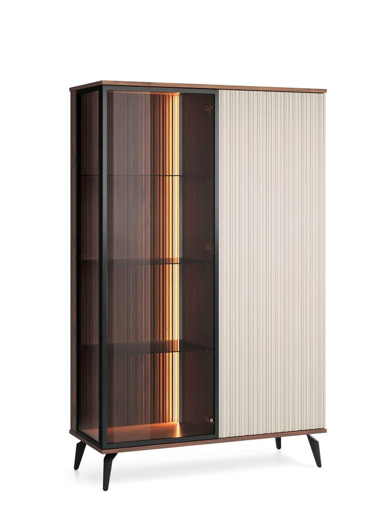 Vetrina 2 ante con LED integrato cashmere/noce Vika 103x147 cm