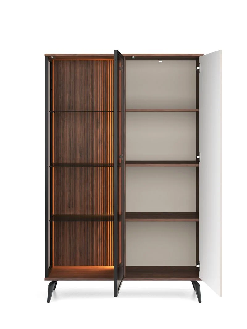 Vetrina 2 ante con LED integrato cashmere/noce Vika 103x147 cm
