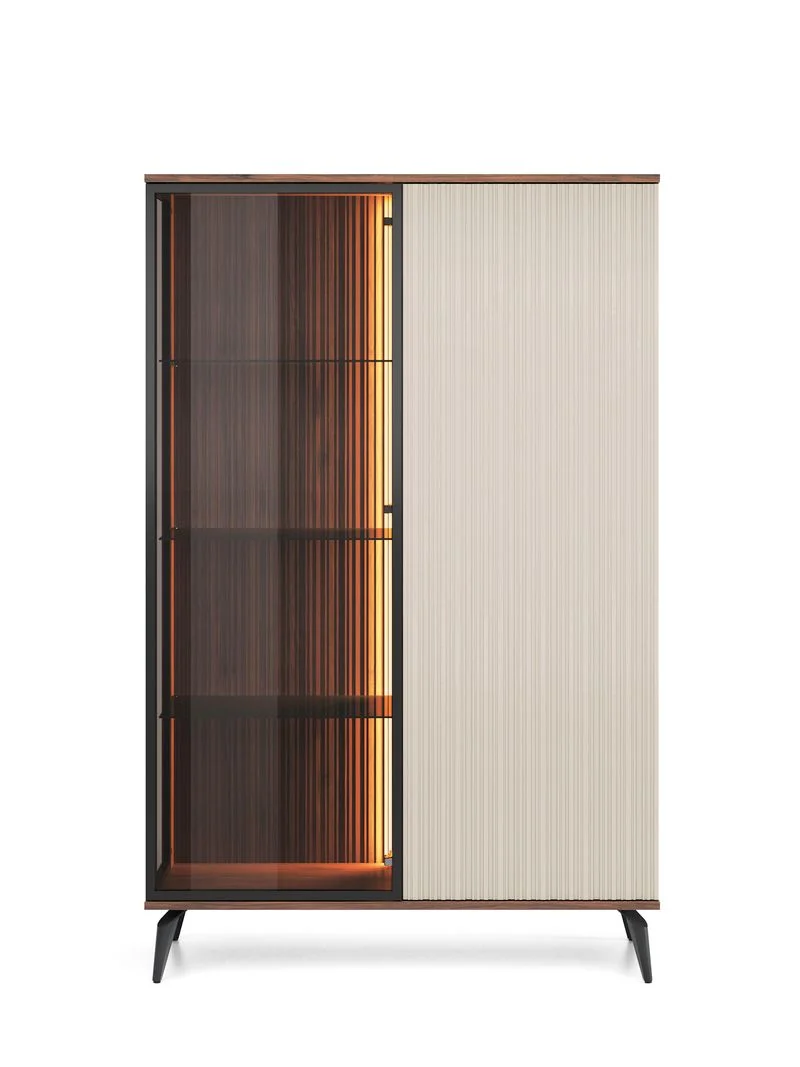 Vetrina 2 ante con LED integrato cashmere/noce Vika 103x147 cm