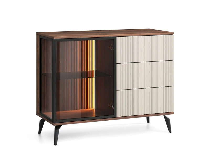 Madia 1 anta 3 cassetti con LED integrato cashmere/noce Vika 103x80 cm