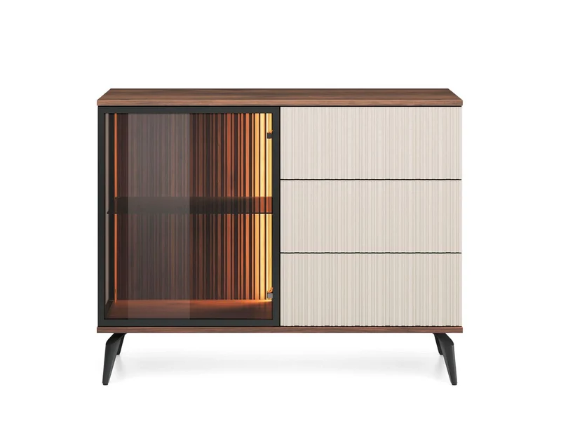 Madia 1 anta 3 cassetti con LED integrato cashmere/noce Vika 103x80 cm