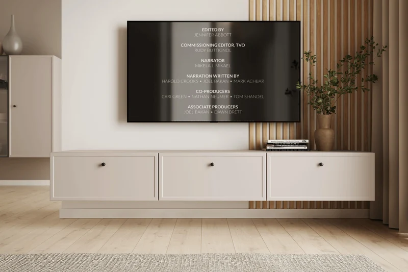 Mobile TV 1 anta 2 cassetti cashmere con maniglie nere Lora 200x45 cm