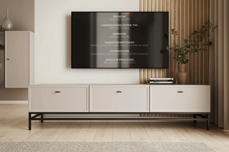 Mobile TV 1 anta 2 cassetti cashmere con maniglie nere Lora 200x45 cm