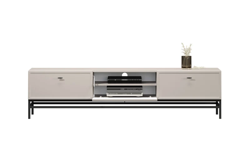 Mobile TV 1 anta 2 cassetti cashmere con maniglie nere Lora 200x45 cm