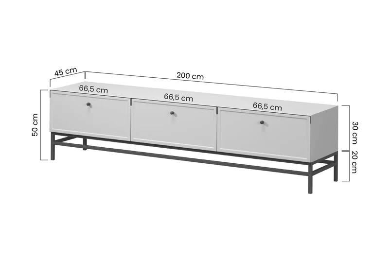 Mobile TV 1 anta 2 cassetti cashmere con maniglie nere Lora 200x45 cm
