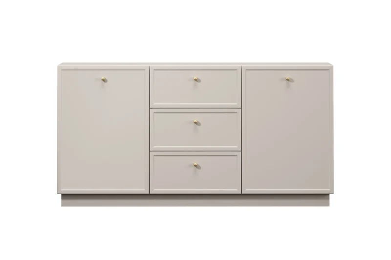 Madia 2 ante 3 cassetti cashmere con maniglie oro Lora 150x45 cm