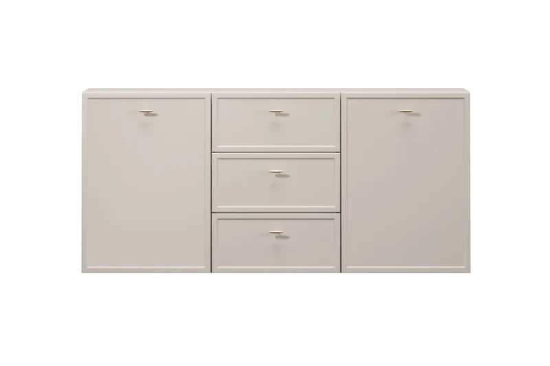 Madia 2 ante 3 cassetti cashmere con maniglie oro Lora 150x45 cm