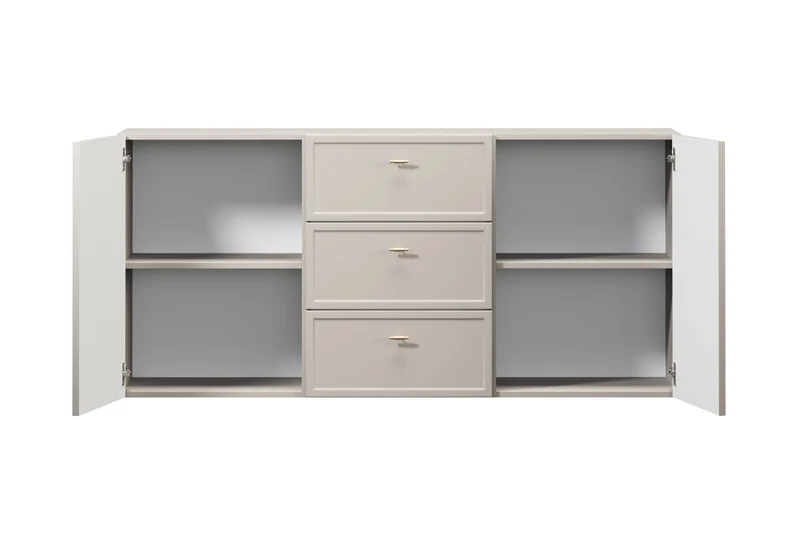 Madia 2 ante 3 cassetti cashmere con maniglie oro Lora 150x45 cm