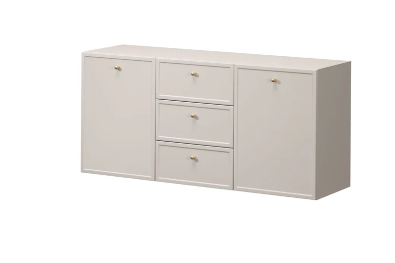 Madia 2 ante 3 cassetti cashmere con maniglie oro Lora 150x45 cm