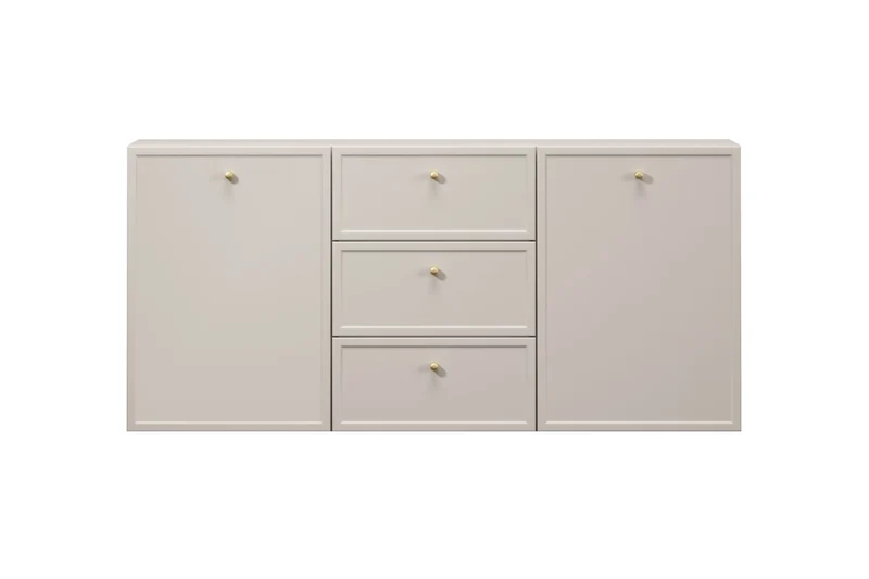 Madia 2 ante 3 cassetti cashmere con maniglie oro Lora 150x45 cm