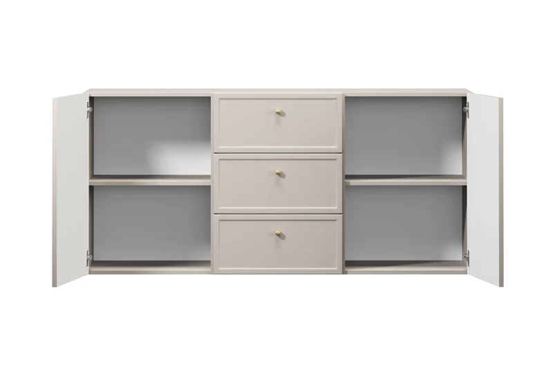 Madia 2 ante 3 cassetti cashmere con maniglie oro Lora 150x45 cm