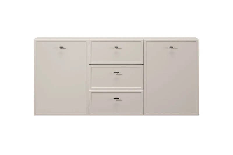 Madia 2 ante 3 cassetti cashmere con maniglie nere Lora 150x45 cm