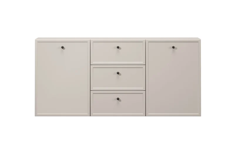 Madia 2 ante 3 cassetti cashmere con maniglie nere Lora 150x45 cm
