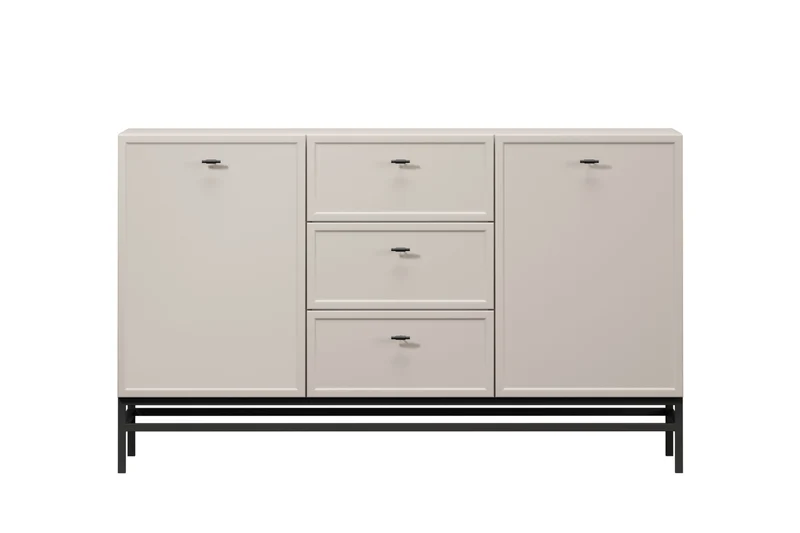 Madia 2 ante 3 cassetti cashmere con maniglie nere Lora 150x45 cm