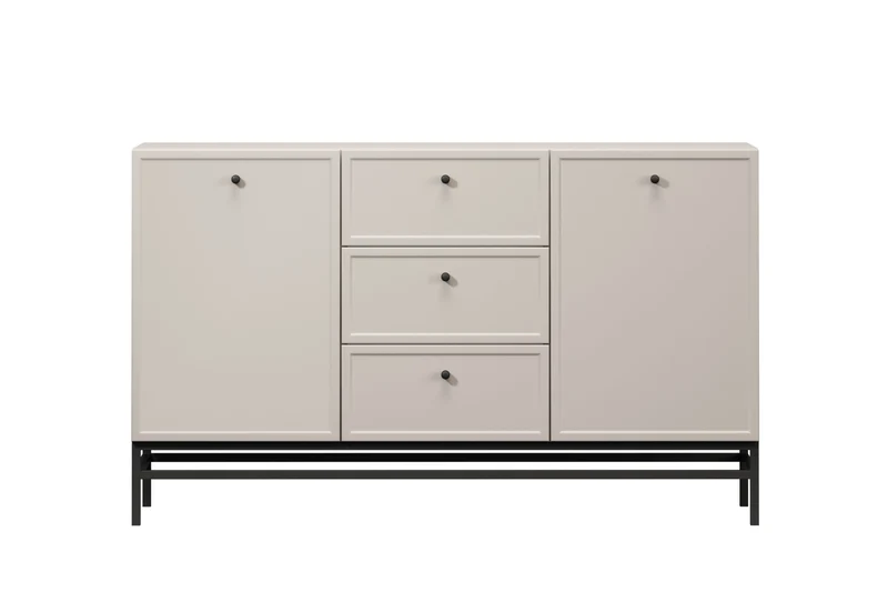 Madia 2 ante 3 cassetti cashmere con maniglie nere Lora 150x45 cm