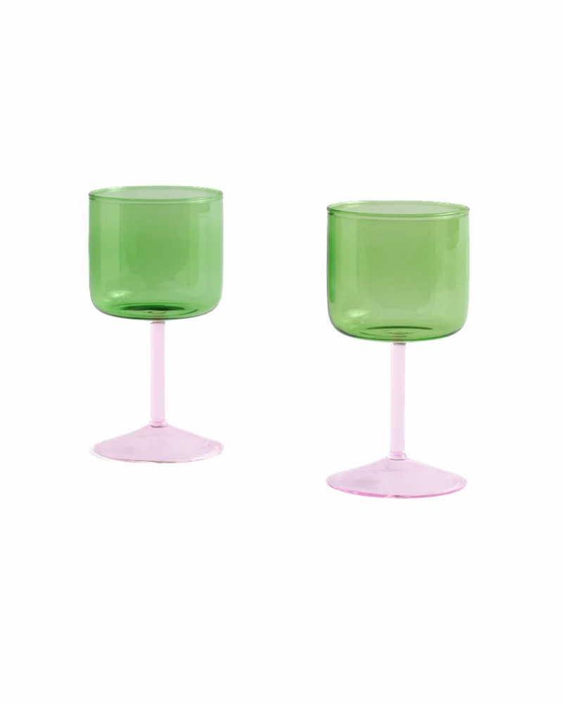 Tint Wine Glass - Green and Pink (Set of 2)
