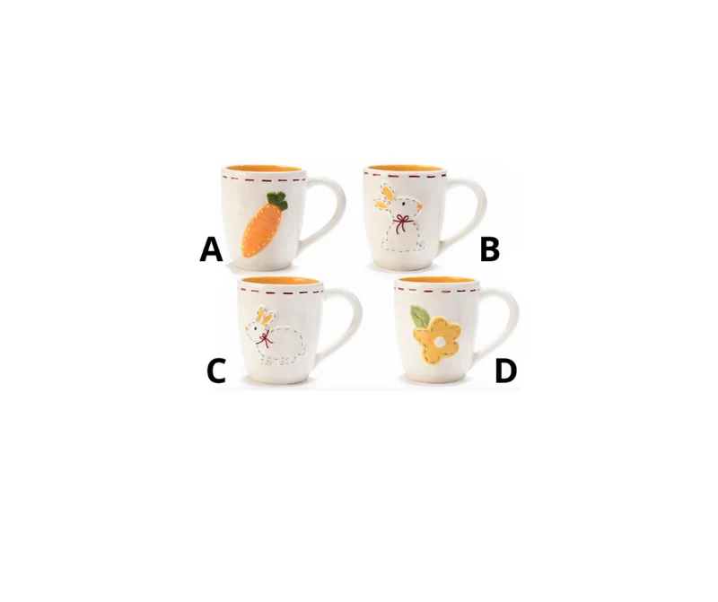 Tazza ceramica con interno colorato e decoro in rilievo