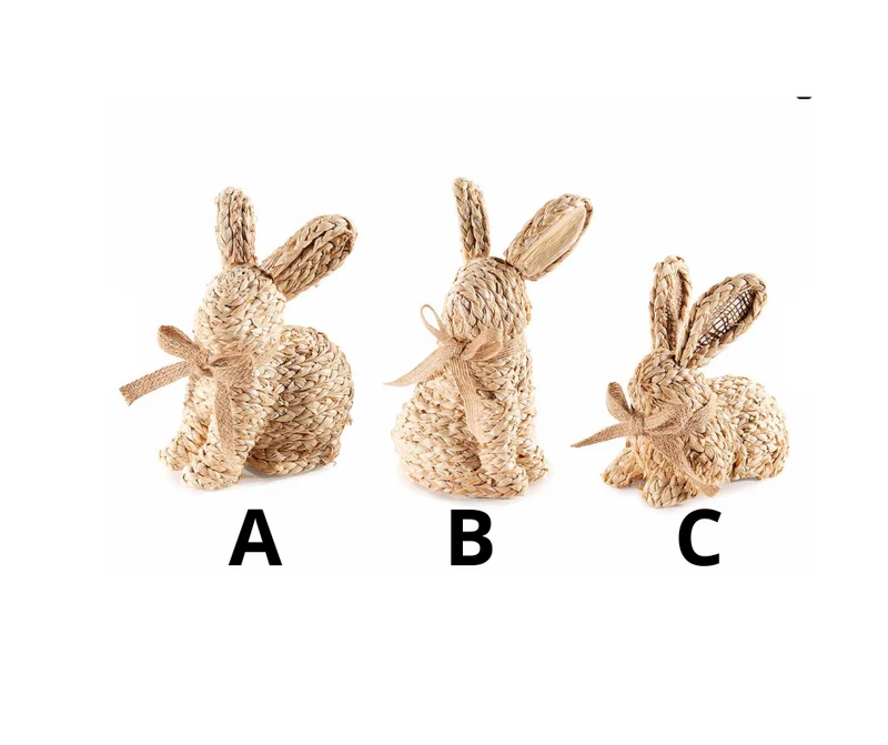 Decorazione coniglietto in fibra vegetale intrecciata con fiocco in juta