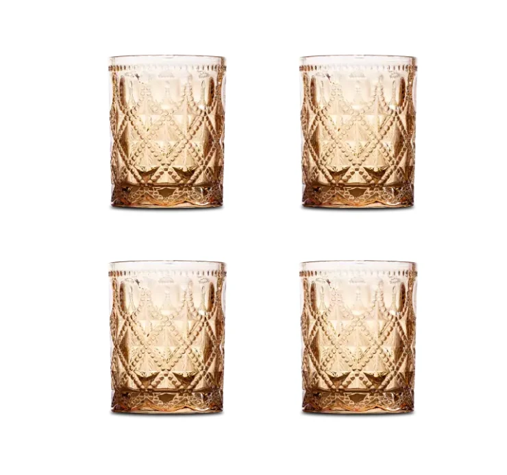 Bicchieri Dubai - Set 4 bicchieri acqua in vetro con decoro a rilievo