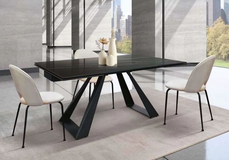 Black - Tavolo con top opaco in ceramica matt golden nero e gambe metallo