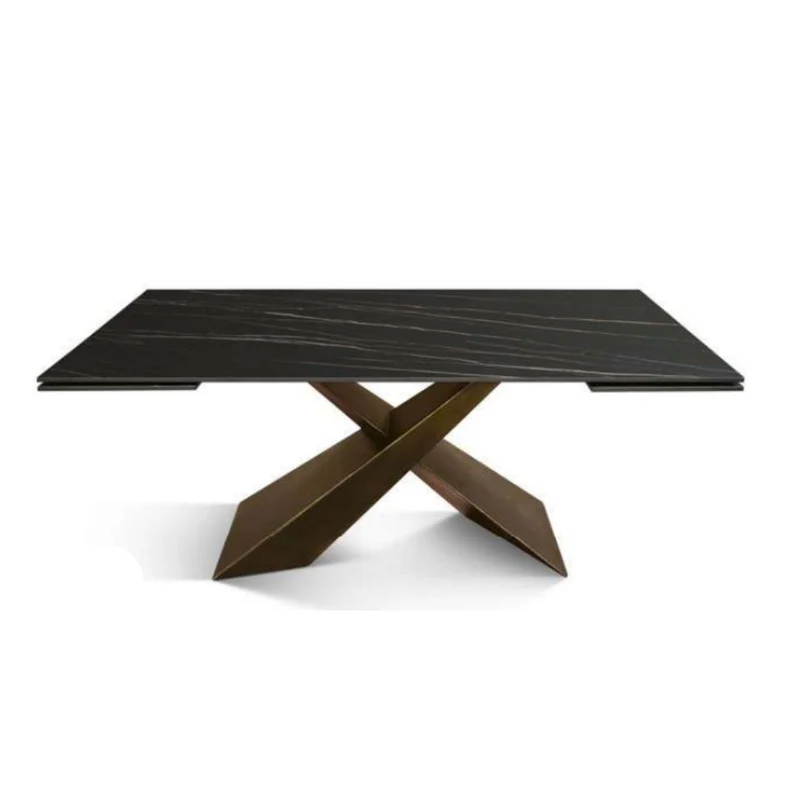 Shark II - Tavolo con top opaco in ceramica matt golden nero e gambe metallo
