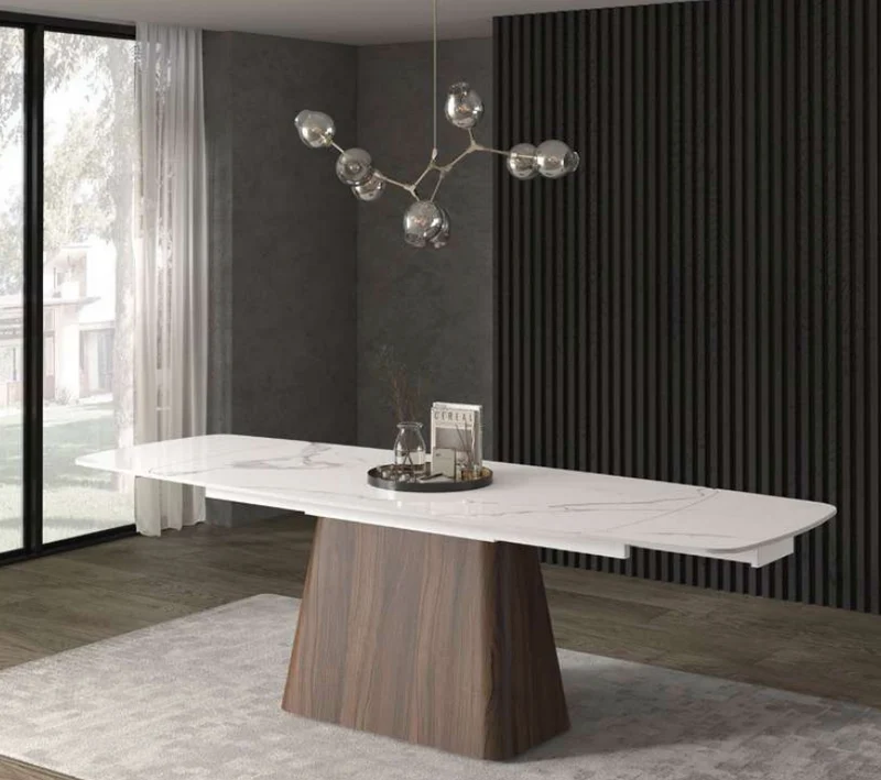 Dream - Tavolo ovale allungabile in ceramica lucida e gamba centrale