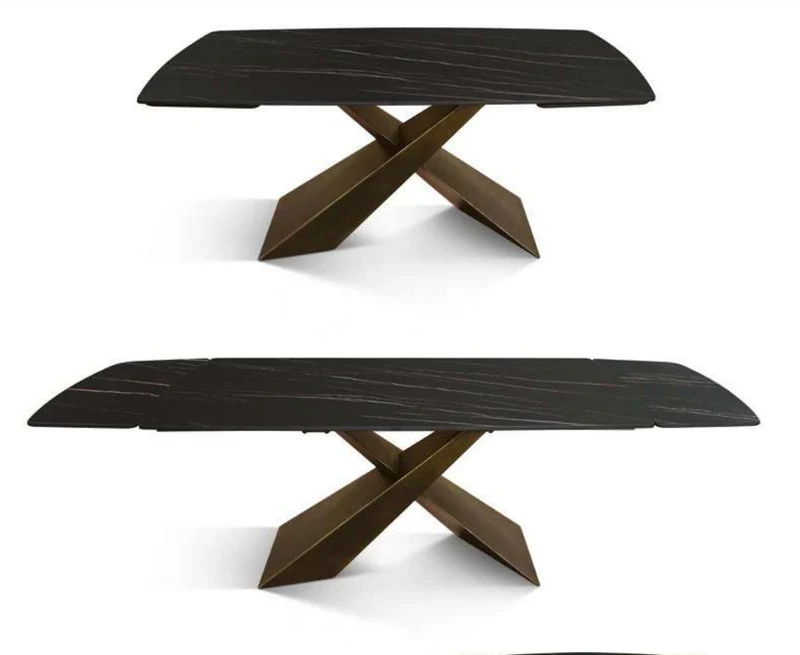 Shark - Tavolo con top opaco in ceramica matt golden nero e gambe metallo