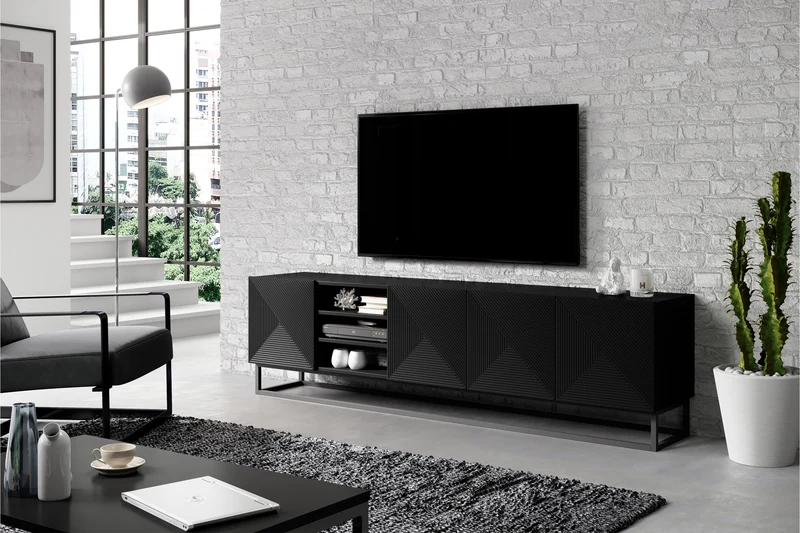 Mobile TV 4 ante in legno laminato con piede in metallo Asha 200x56 cm