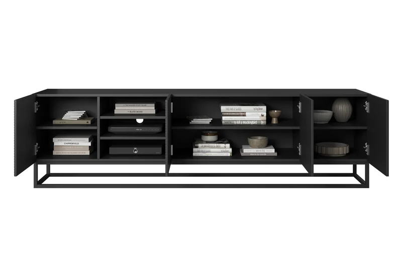 Mobile TV 4 ante in legno laminato con piede in metallo Asha 200x56 cm