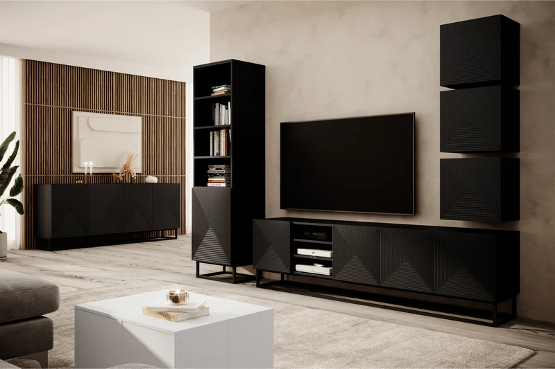 Mobile TV 4 ante in legno laminato con piede in metallo Asha 200x56 cm