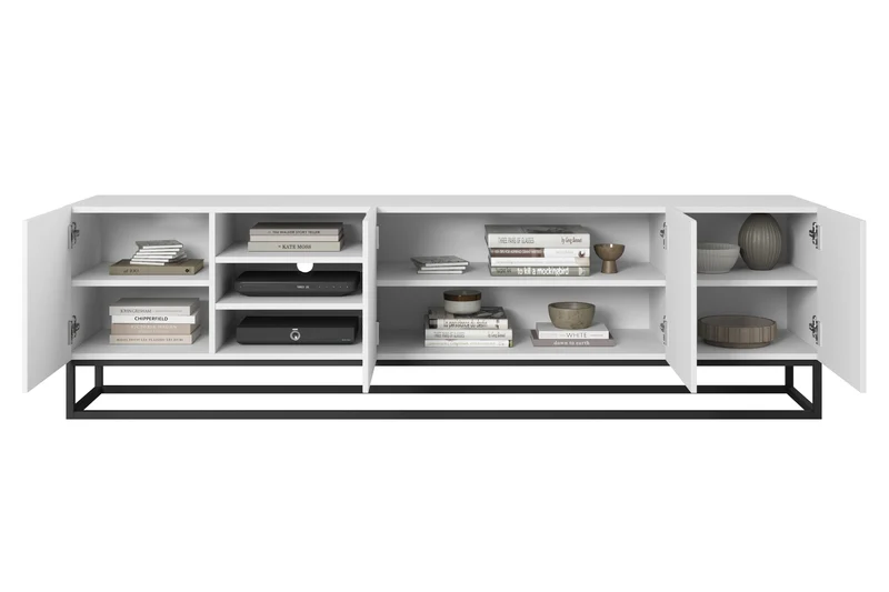 Mobile TV 4 ante in legno laminato con piede in metallo Asha 200x56 cm