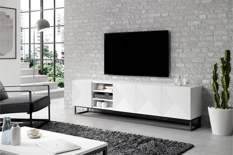 Mobile TV 4 ante in legno laminato con piede in metallo Asha 200x56 cm