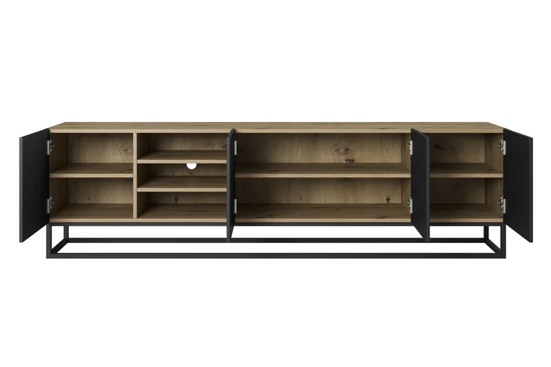 Mobile TV 4 ante in legno laminato con piede in metallo Asha 200x56 cm