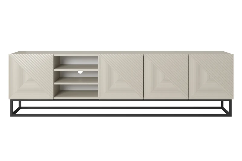 Mobile TV 4 ante in legno laminato con piede in metallo Asha 200x56 cm