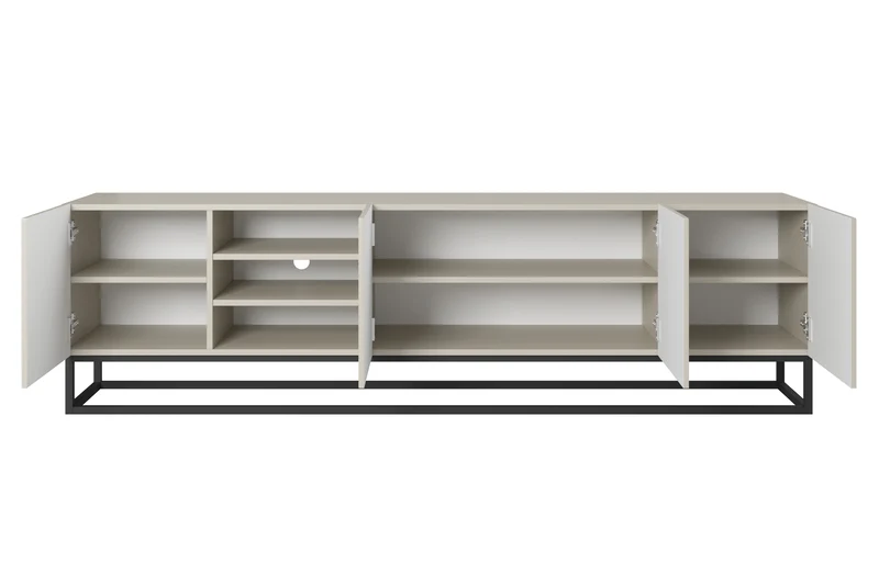 Mobile TV 4 ante in legno laminato con piede in metallo Asha 200x56 cm