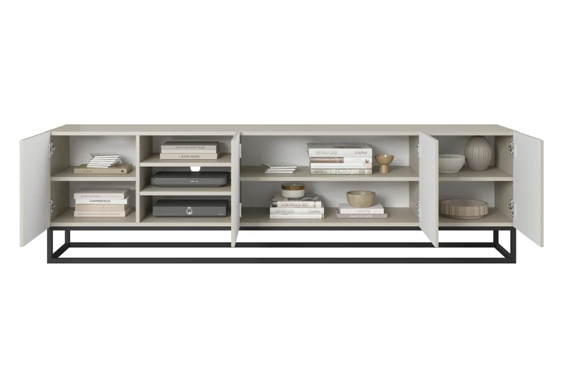 Mobile TV 4 ante in legno laminato con piede in metallo Asha 200x56 cm