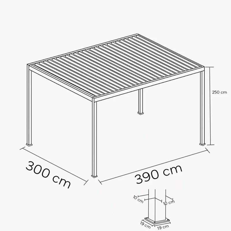 Pergola da giardino in alluminio bianca con lamelle orientabili – Miraia 3x4