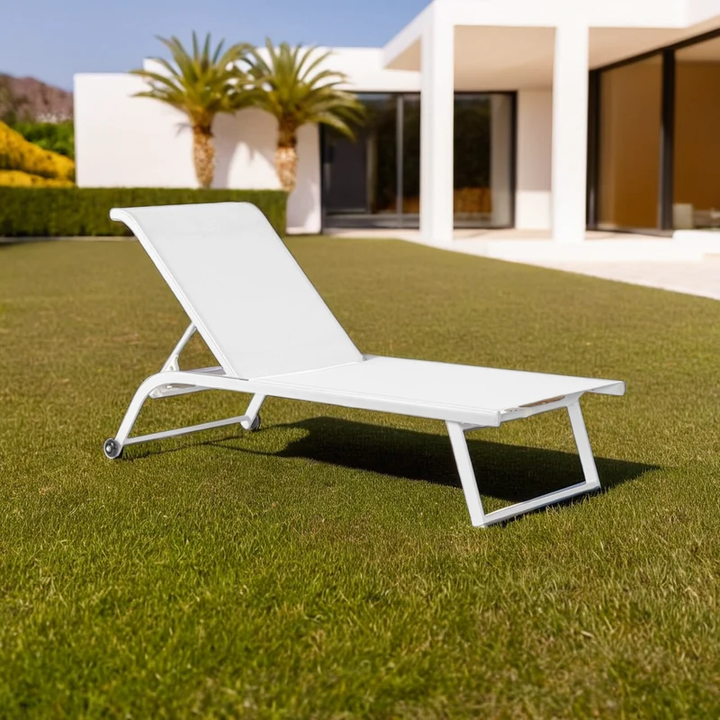 Lettino da giardino reclinabile con ruote in alluminio bianco – Taylor