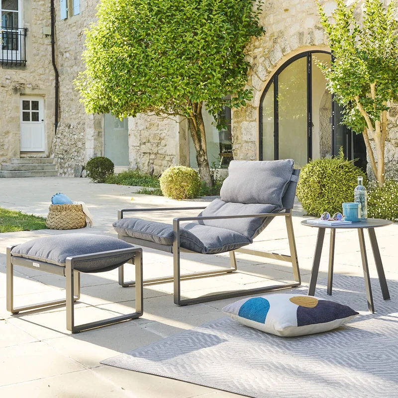 Poltrona relax da giardino con pouf grafite – Lambinio