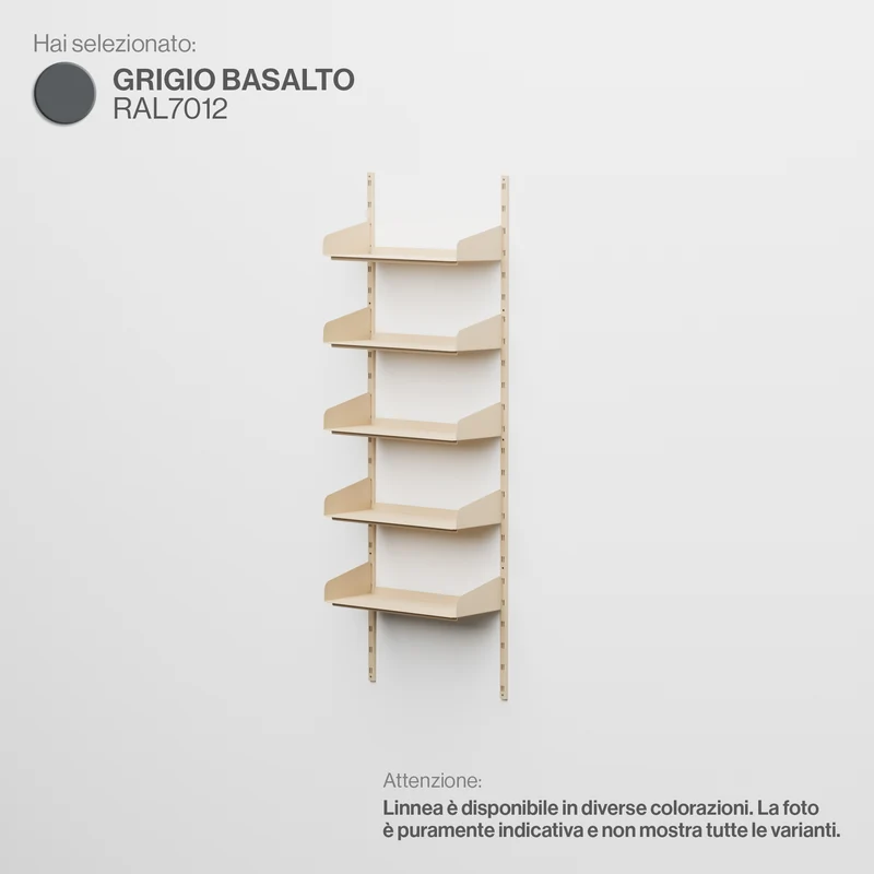 Linnea - Sistema Modulare a Parete con 5 mensole da 60 cm, campata singola - Grigio Basalto (RAL7012)