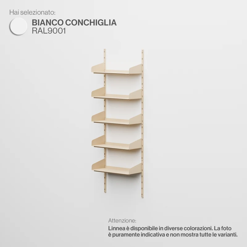 Linnea - Sistema Modulare a Parete con 5 mensole da 60 cm, campata singola - Bianco Conchiglia (RAL9001)