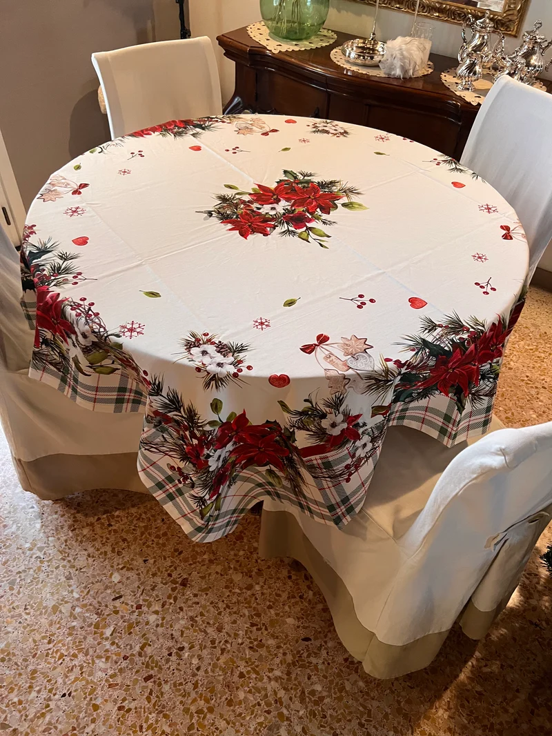 Stella di Natale - Tovaglia rotonda in cotone con stampa digitale