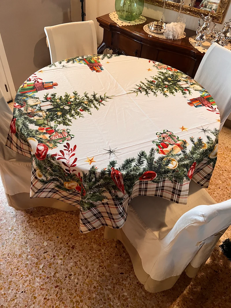 Albero di Natale - Tovaglia rotonda in cotone con stampa digitale