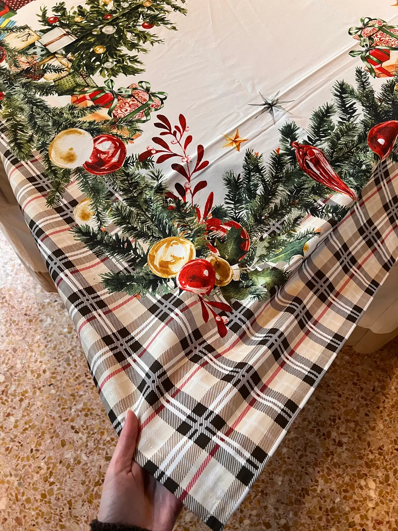 Albero di Natale - Tovaglia rotonda in cotone con stampa digitale