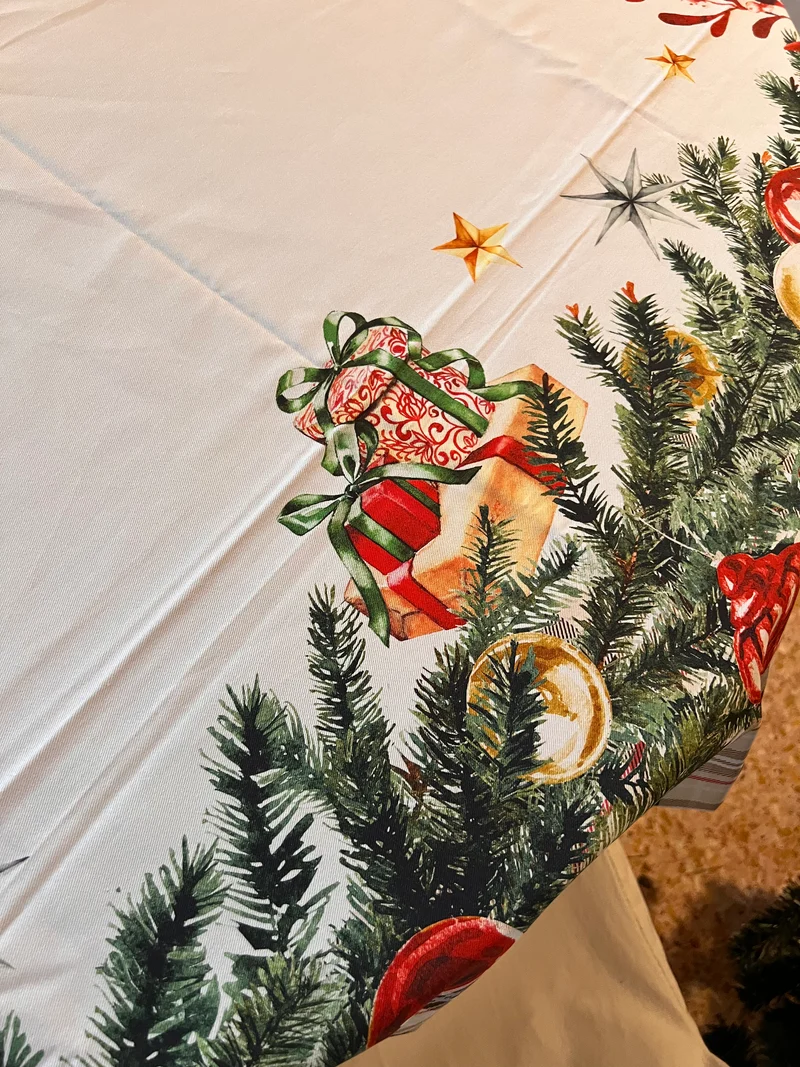 Albero di Natale - Tovaglia rotonda in cotone con stampa digitale