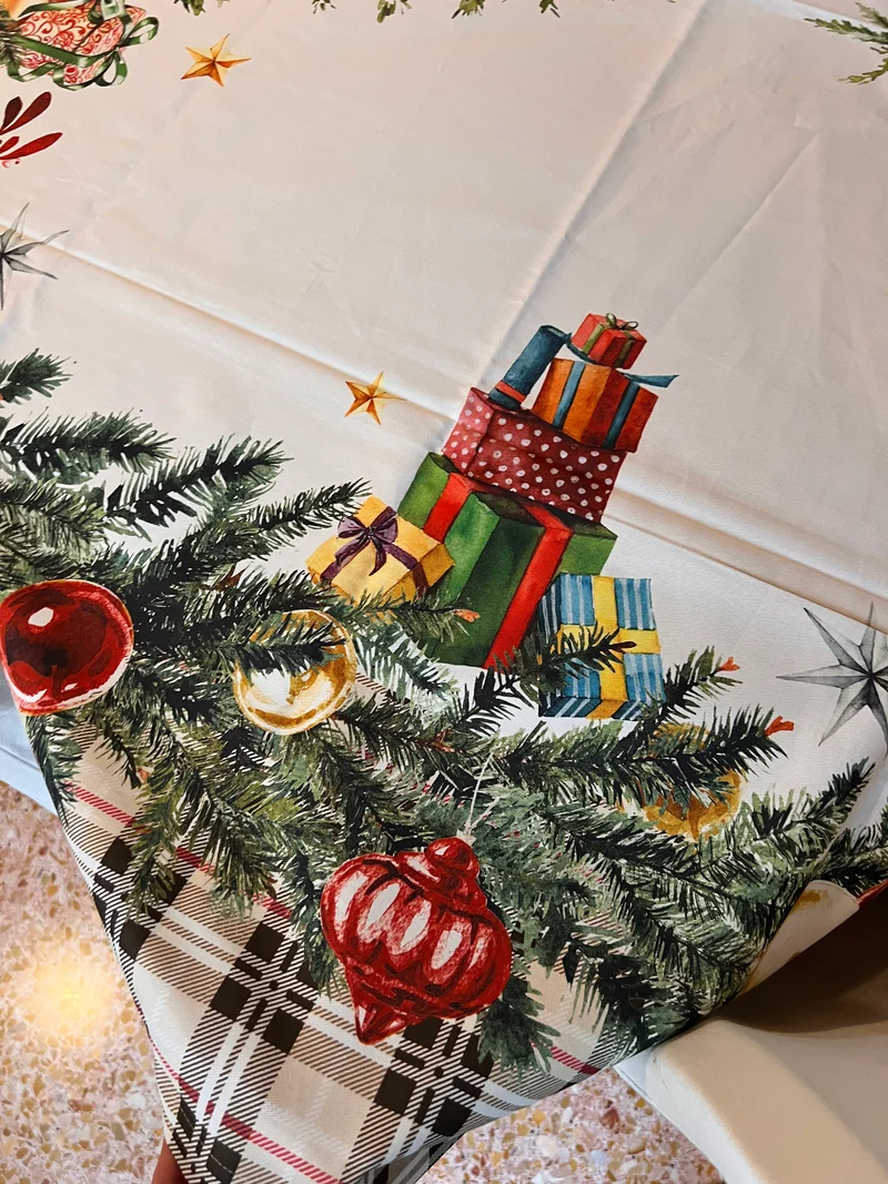 Albero di Natale - Tovaglia rotonda in cotone con stampa digitale